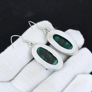 Natural Green Malachite Drop Earrings | Handcrafted 925 Sterling Silver Finish Jewelry | Unique Oval Gemstone Gift for Her