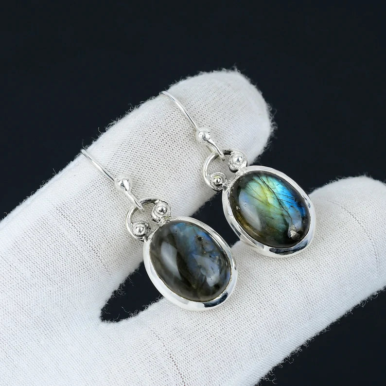Mystic Blue Fire Labradorite Earrings | 925 Sterling Silver Handmade Drops | Boho Chic Gift for Her | Natural Gemstone Jewelry