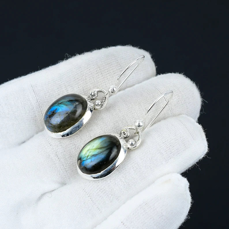 Mystic Blue Fire Labradorite Earrings | 925 Sterling Silver Handmade Drops | Boho Chic Gift for Her | Natural Gemstone Jewelry
