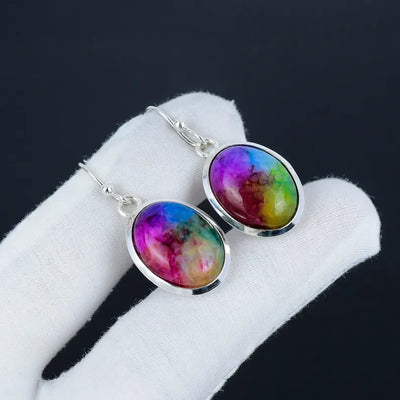 Natural Rainbow Solar Quartz Dangle Earrings | 925 Sterling Silver Handmade Jewelry | Vibrant Boho Drops | Gift for Love
