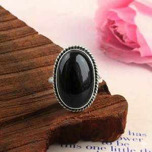 Natural Black Onyx Ring | 925 Sterling Silver | Handmade Statement Jewelry