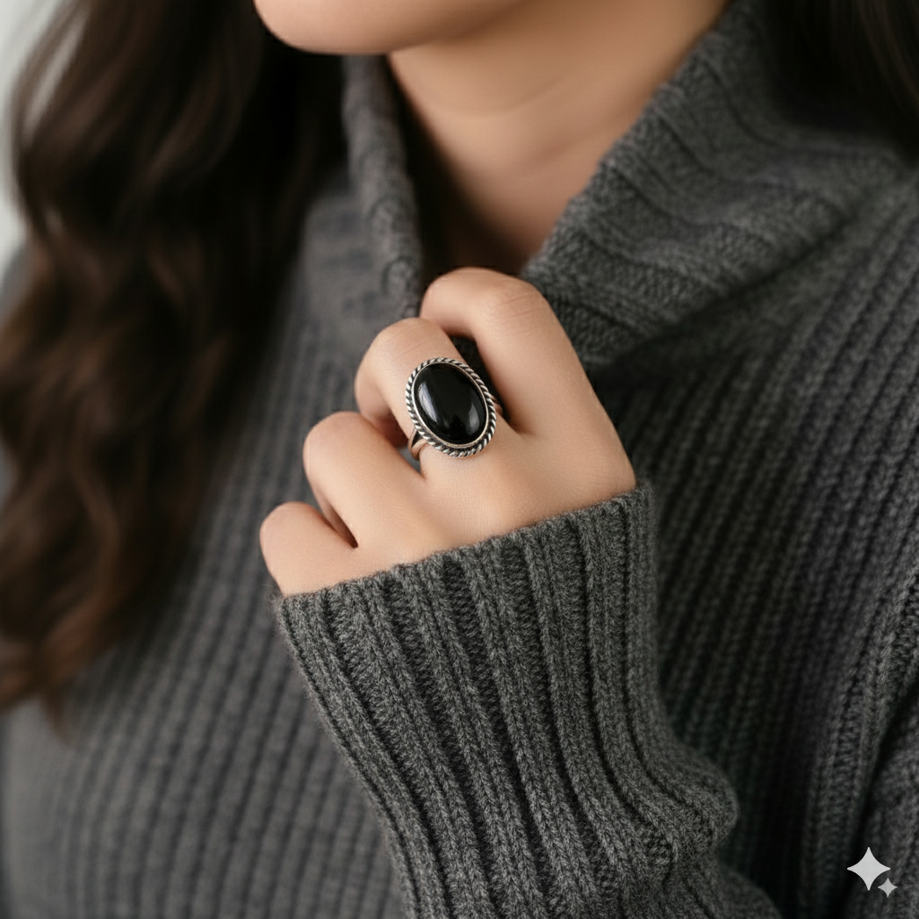 Natural Black Onyx Ring | 925 Sterling Silver | Handmade Statement Jewelry