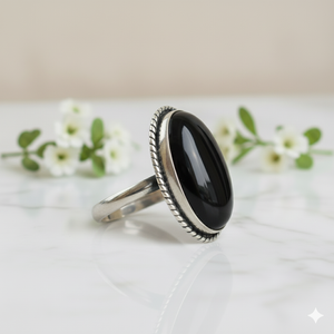 Natural Black Onyx Ring | 925 Sterling Silver | Handmade Statement Jewelry