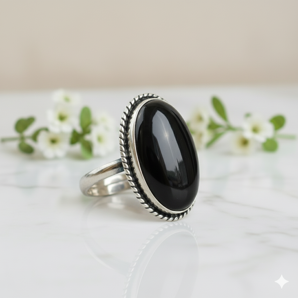 Natural Black Onyx Ring | 925 Sterling Silver | Handmade Statement Jewelry