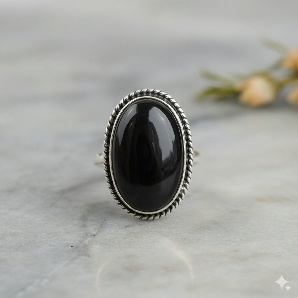 Natural Black Onyx Ring | 925 Sterling Silver | Handmade Statement Jewelry