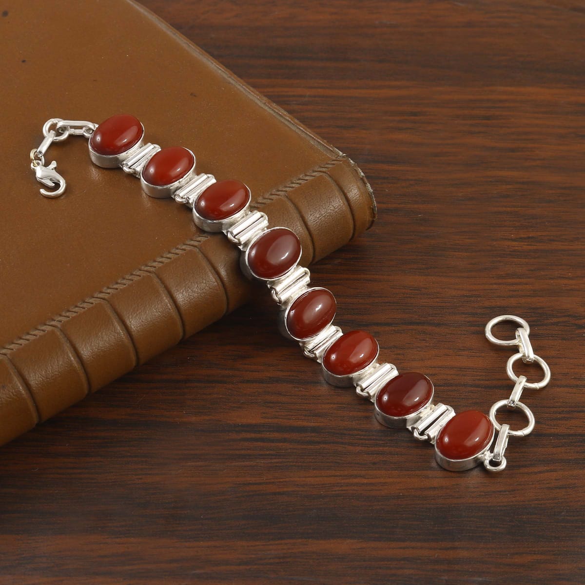 Natural Red Onyx Bracelet | 925 Sterling Silver | Everyday Wear Jewelry