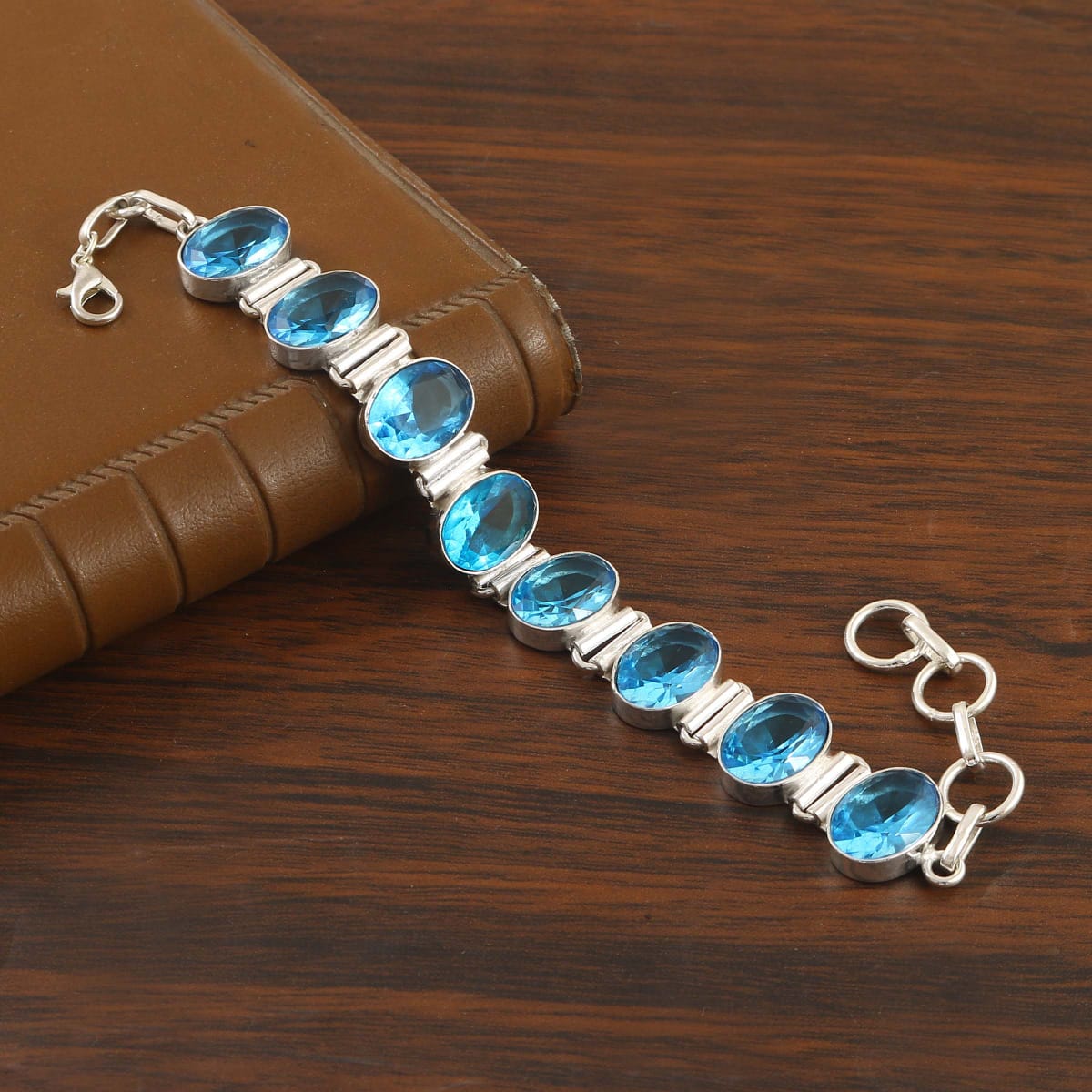 Natural Blue Topaz Bracelet | 925 Sterling Silver | Elegant Gemstone Jewelry For Wedding