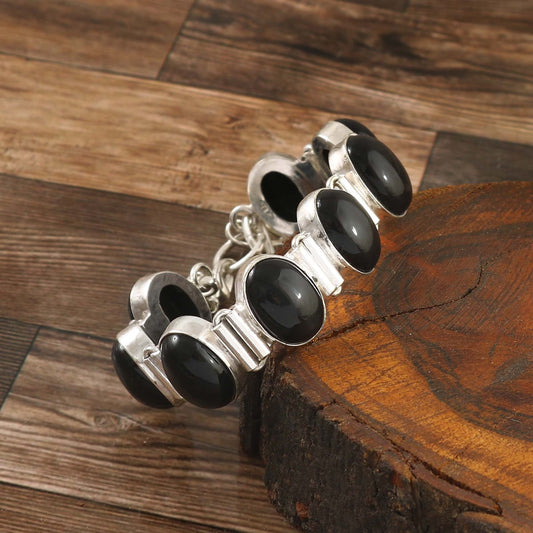 Natural Black Onyx Bracelet | 925 Sterling Silver | Daily Wear Jewelry