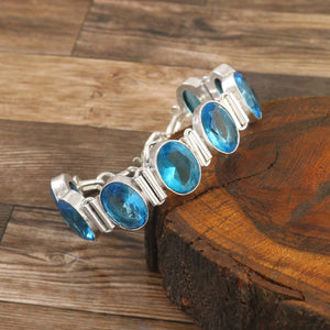 Natural Blue Topaz Bracelet | 925 Sterling Silver | Elegant Gemstone Jewelry For Wedding
