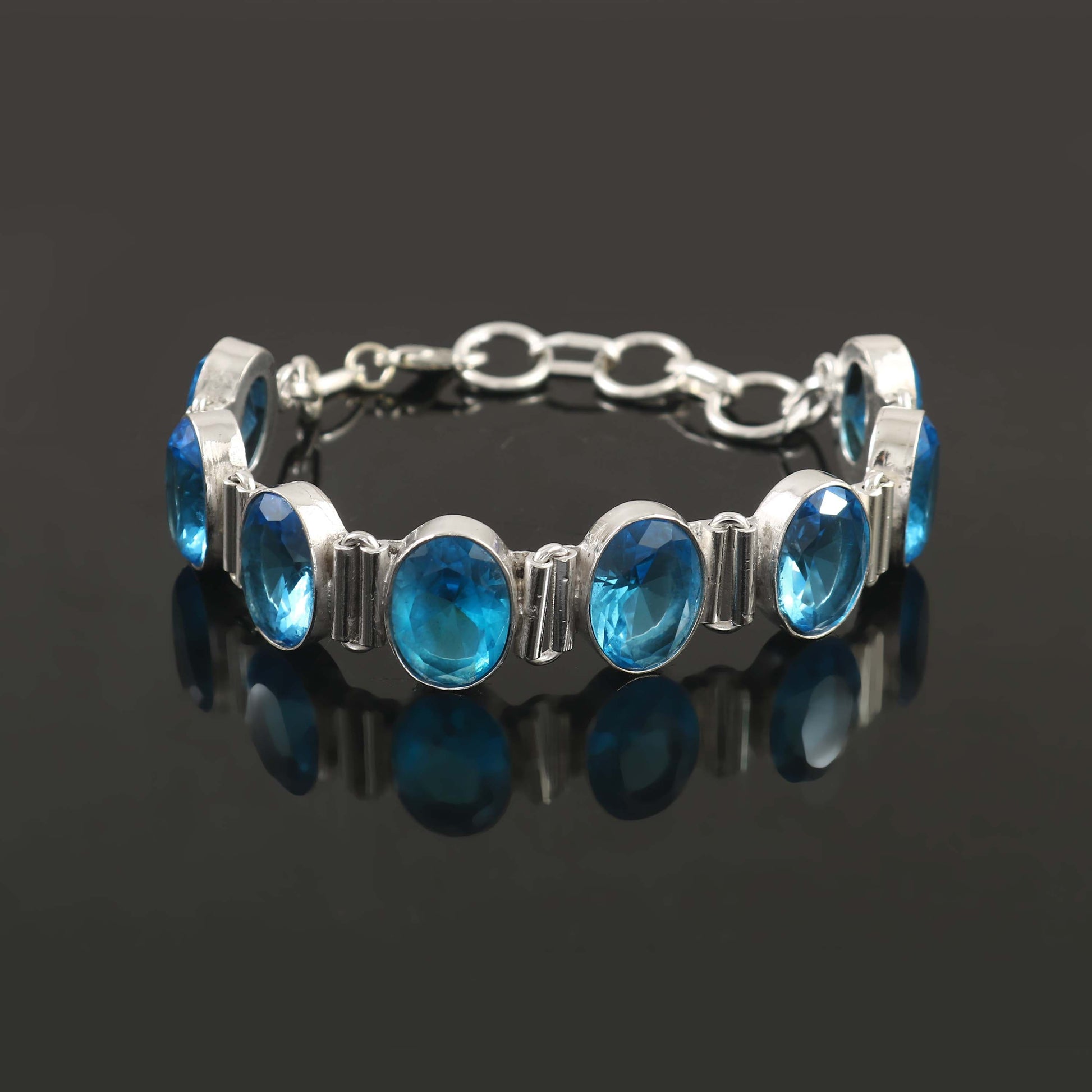 Natural Blue Topaz Bracelet | 925 Sterling Silver | Elegant Gemstone Jewelry For Wedding