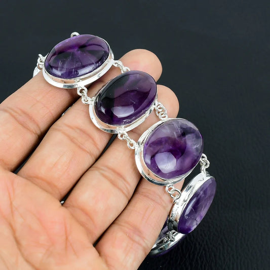 Brazilian Amethyst Handmade Bracelet | 925 Sterling Silver | Adjustable Jewelry Perfect Wedding Or Anniversary Gift.