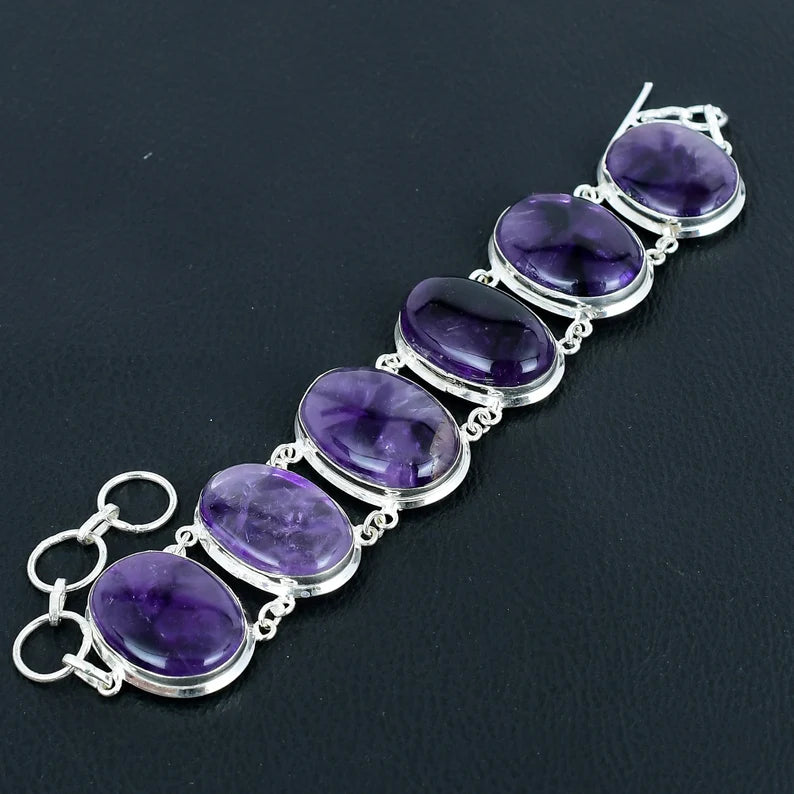 Brazilian Amethyst Handmade Bracelet | 925 Sterling Silver | Adjustable Jewelry Perfect Wedding Or Anniversary Gift.