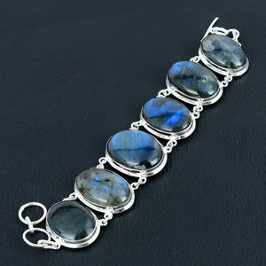 Natural Labradorite Gemstone Handmade Bracelet | 925 Sterling Silver | Adjustable Jewelry