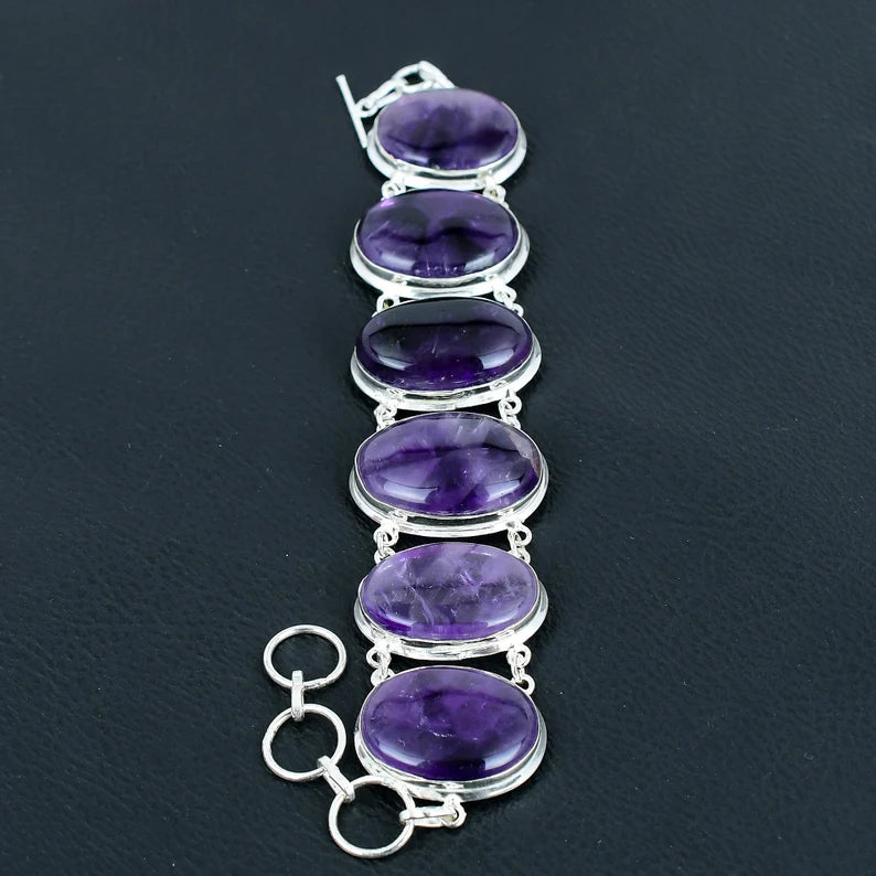 Brazilian Amethyst Handmade Bracelet | 925 Sterling Silver | Adjustable Jewelry Perfect Wedding Or Anniversary Gift.