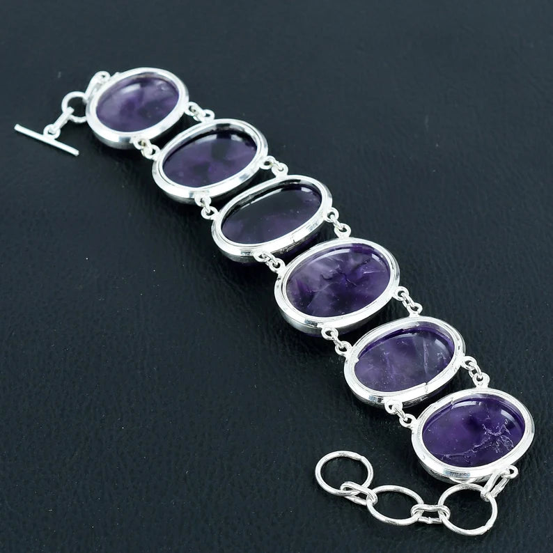 Brazilian Amethyst Handmade Bracelet | 925 Sterling Silver | Adjustable Jewelry Perfect Wedding Or Anniversary Gift.