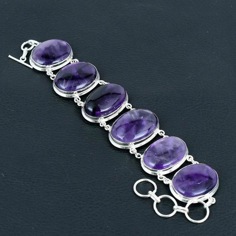 Brazilian Amethyst Handmade Bracelet | 925 Sterling Silver | Adjustable Jewelry Perfect Wedding Or Anniversary Gift.