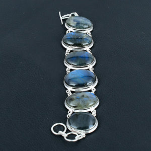 Natural Labradorite Gemstone Handmade Bracelet | 925 Sterling Silver | Adjustable Jewelry
