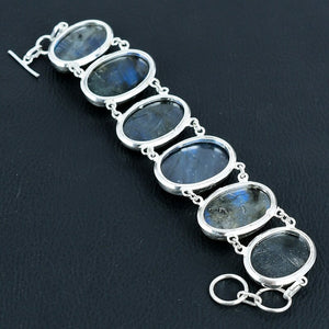Natural Labradorite Gemstone Handmade Bracelet | 925 Sterling Silver | Adjustable Jewelry