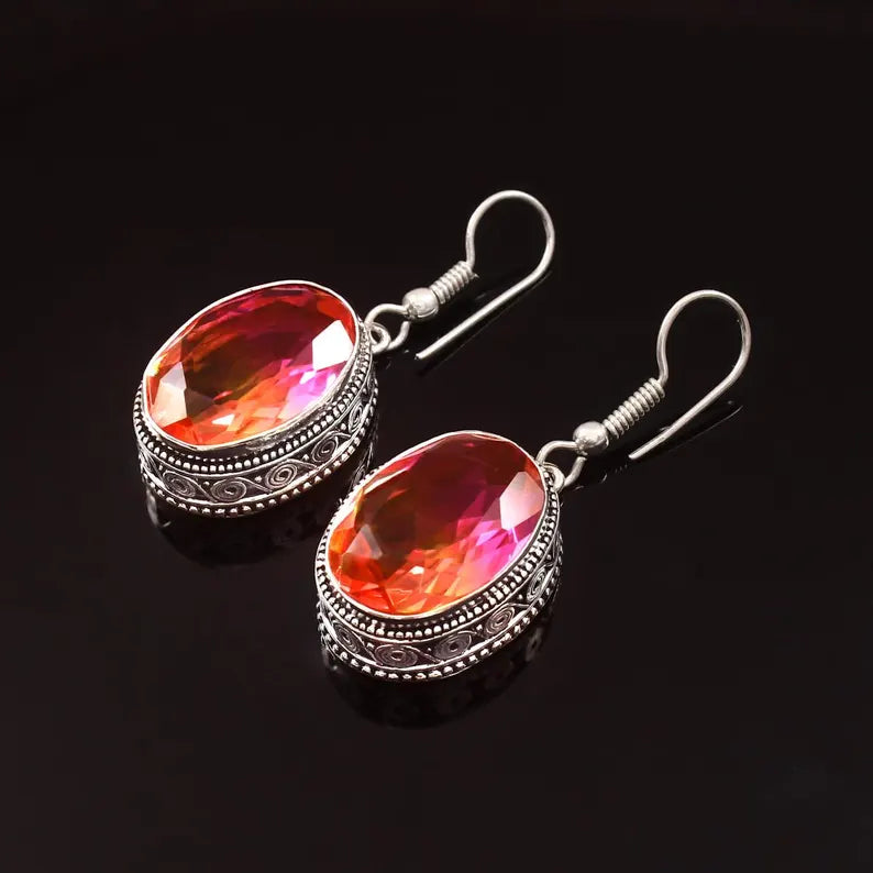 Mystic Quartz Dangle Earrings | 925 Sterling Silver | Rainbow Boho Jewelry | Gift For Her