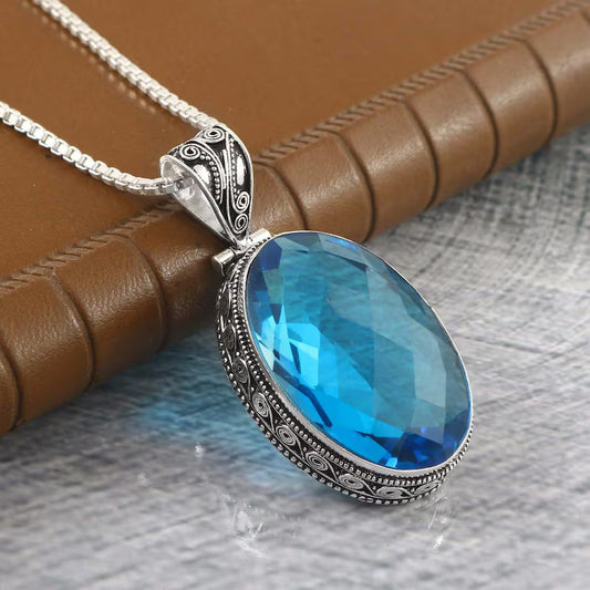 Beautiful Blue Topaz Pendant Necklace | 925 Sterling Silver | Gift For Her | December Birthstone Pendant