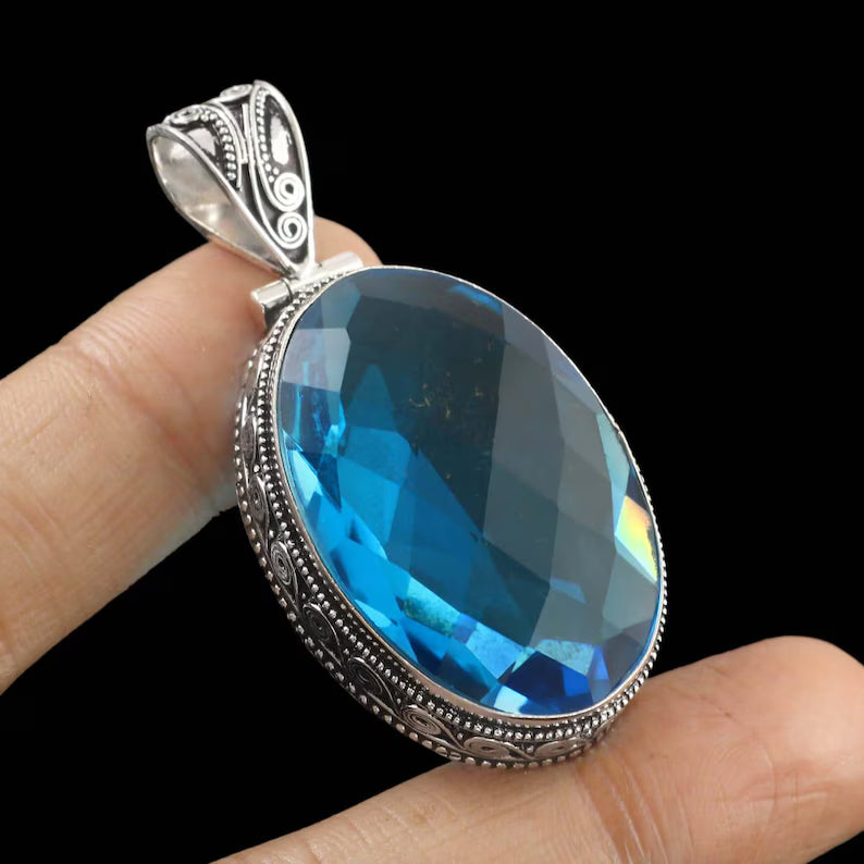 Beautiful Blue Topaz Pendant Necklace | 925 Sterling Silver | Gift For Her | December Birthstone Pendant