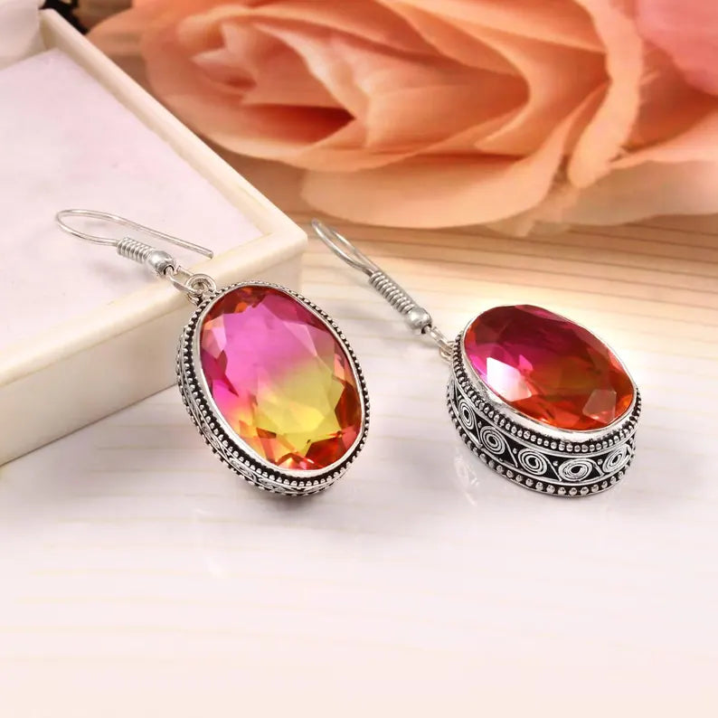 Mystic Quartz Dangle Earrings | 925 Sterling Silver | Rainbow Boho Jewelry | Gift For Her