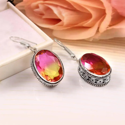 Mystic Quartz Dangle Earrings | 925 Sterling Silver | Rainbow Boho Jewelry | Gift For Her