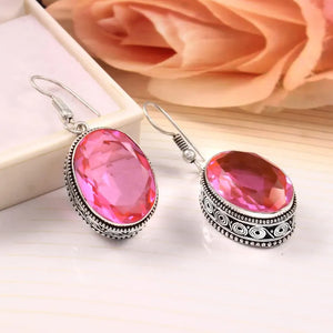 Beautiful Pink Topaz Dangle Earrings | Oxidized Sterling Silver | Boho Vintage