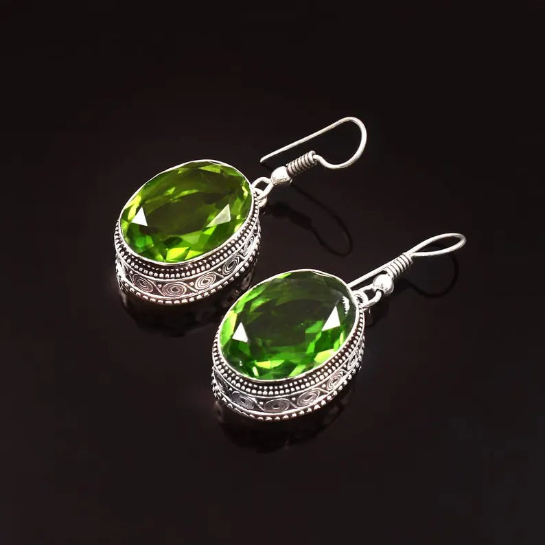 Faceted Peridot Dangle Earrings | 925 Sterling Silver | Boho Jewelry For Daily Wear