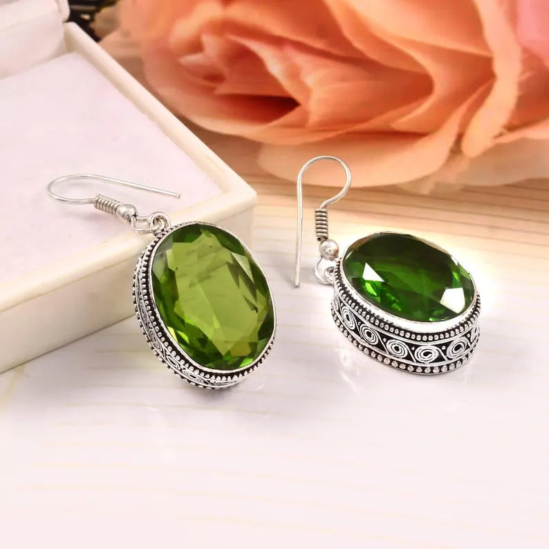 Faceted Peridot Dangle Earrings | 925 Sterling Silver | Boho Jewelry For Daily Wear