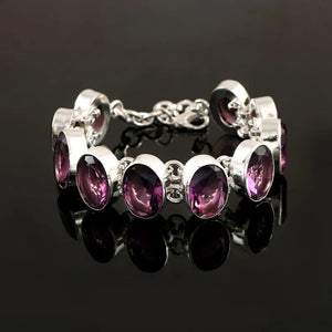 Handmade Amethyst Gemstone Bracelet | 925 Sterling Silver | Adjustable Boho Jewelry For Everyday Wear