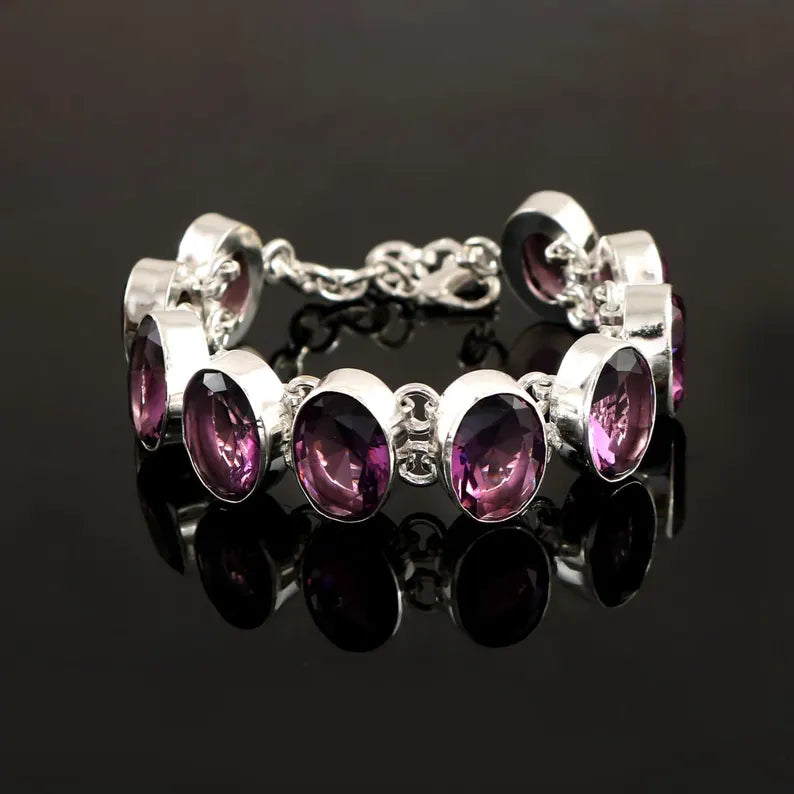 Handmade Amethyst Gemstone Bracelet | 925 Sterling Silver | Adjustable Boho Jewelry For Everyday Wear