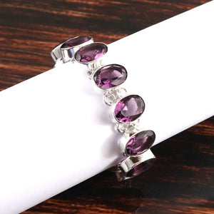 Handmade Amethyst Gemstone Bracelet | 925 Sterling Silver | Adjustable Boho Jewelry For Everyday Wear