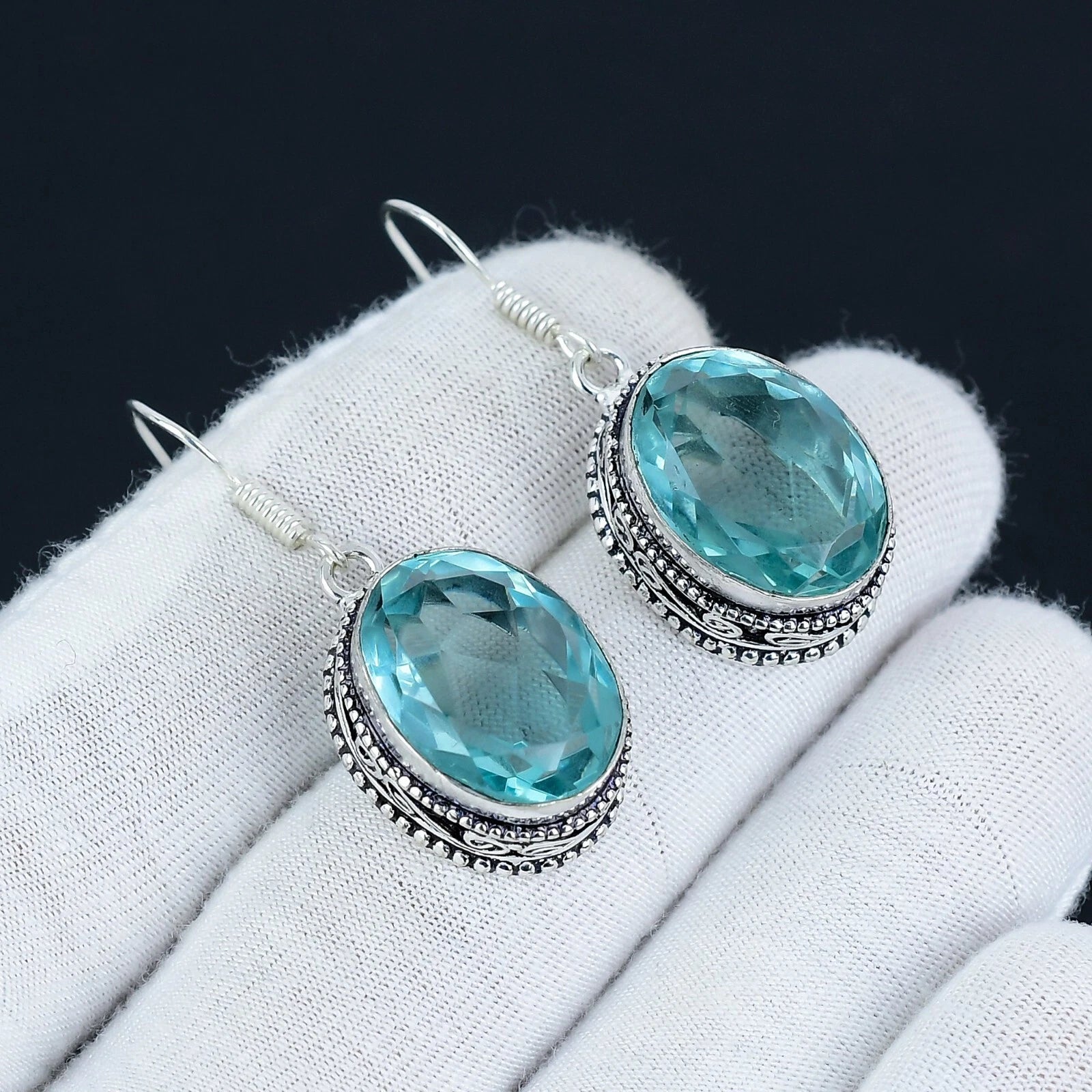 Beautiful Aqua Apatite Dangle Earrings | 925 Sterling Silver | Handmade Jewelry | Gift For Her