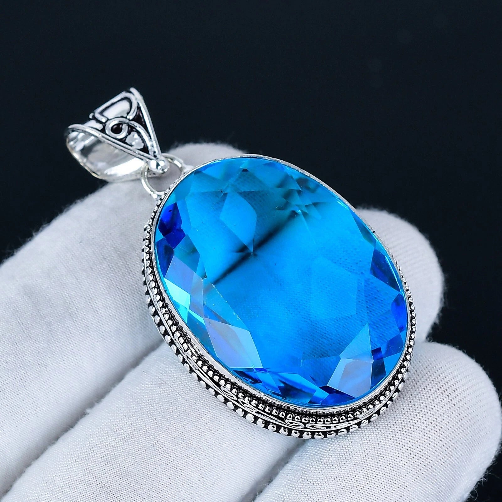 Beautiful Blue Topaz Pendant Necklace | 925 Sterling Silver | Handmade Jewelry | Gift For Her