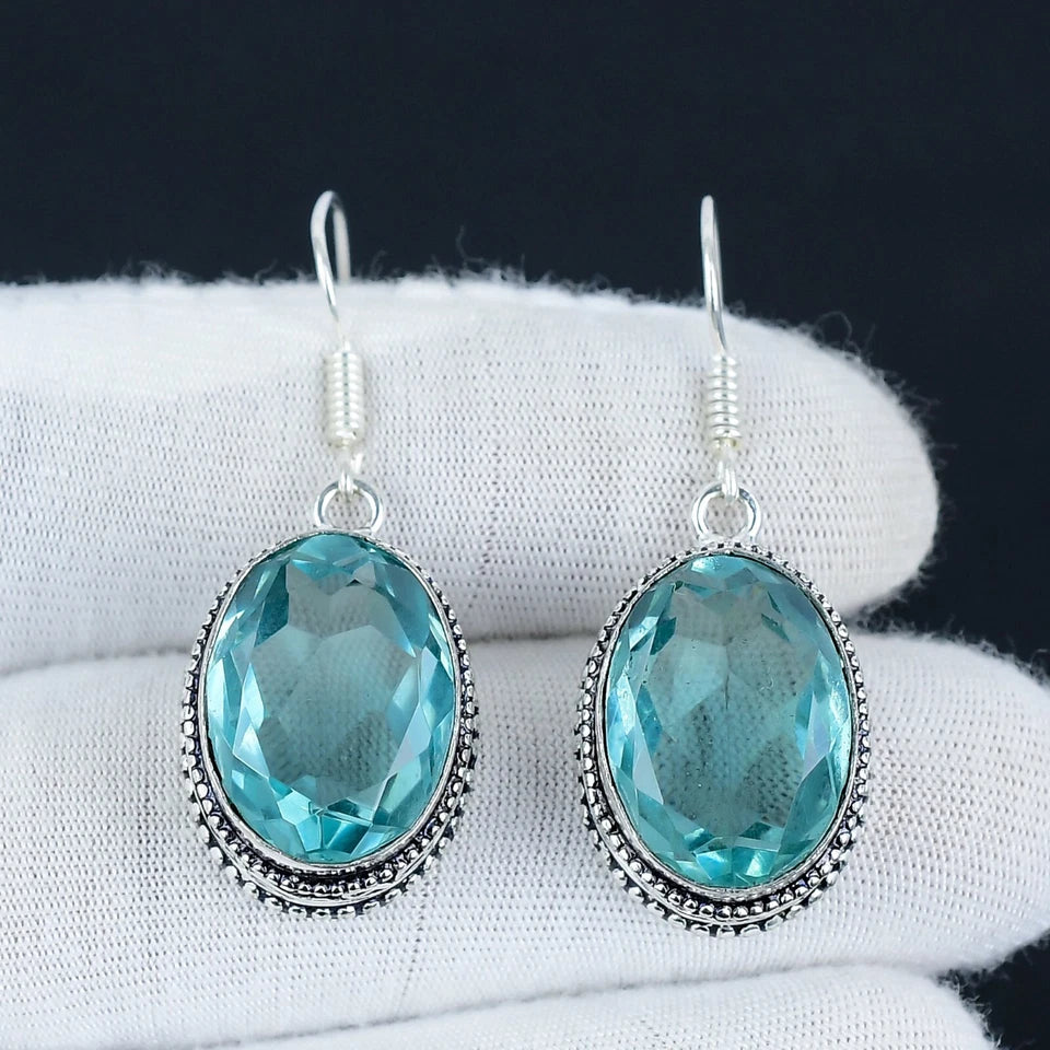 Beautiful Aqua Apatite Dangle Earrings | 925 Sterling Silver | Handmade Jewelry | Gift For Her