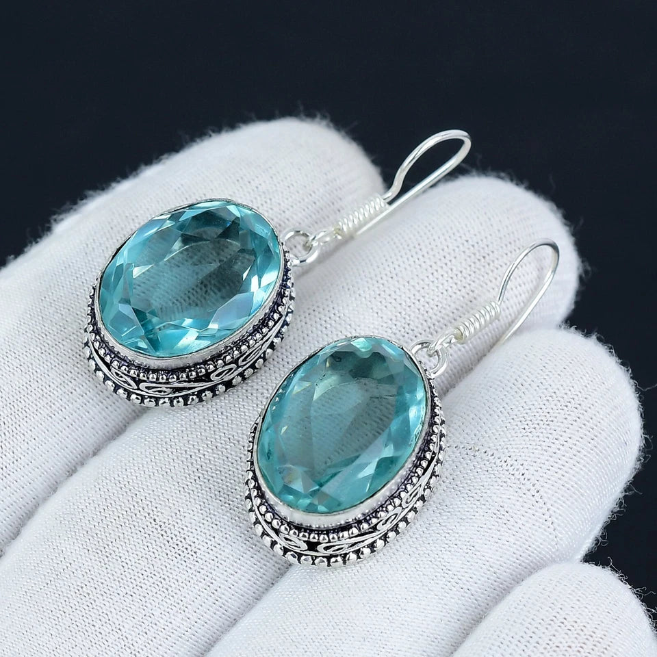 Beautiful Aqua Apatite Dangle Earrings | 925 Sterling Silver | Handmade Jewelry | Gift For Her